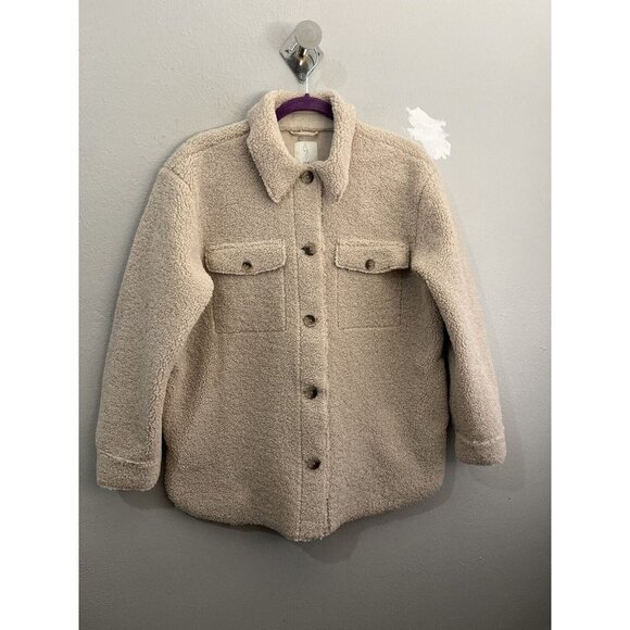Joie Sherpa Teddy Faux Fur Jacket Size Medium Tan - Picture 1 of 11